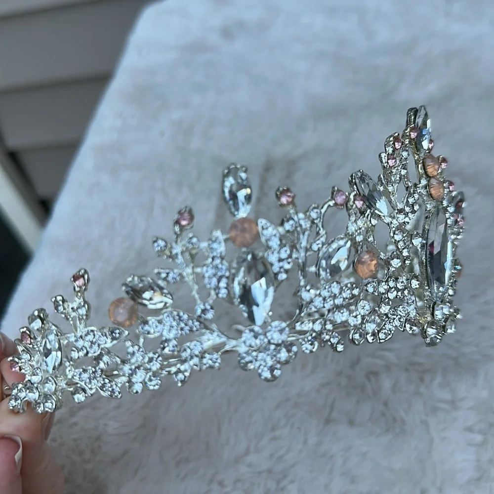 Elegant Silver and Pink Crystal Tiara
